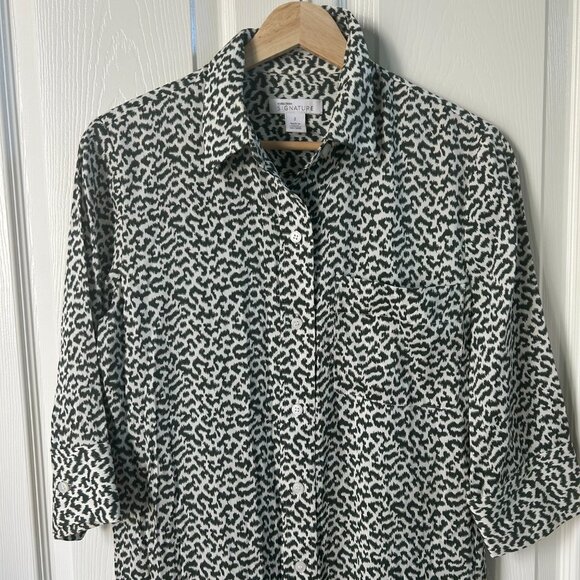 Nordstrom Signature Shirtdress SZ2 Utility Stretch Silk Button Down Green - Picture 3 of 7